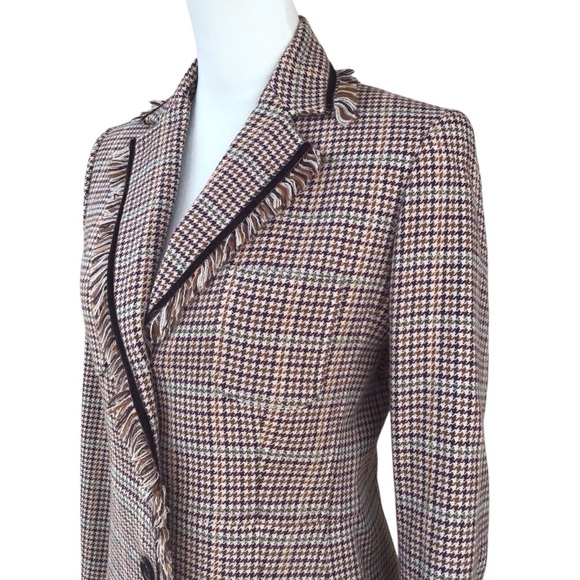 Adec2 by Phillipe Wool Houndstooth Fringe Trim Blazer - Picture 5 of 9